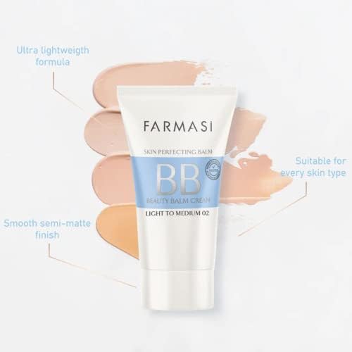 Farmasi BB Cream, SPF 15 Tinted Moisturizer Face Makeup, 02 Light to Medium