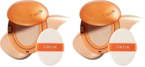 TIRTIR Mask Fit Ai Filter Cushion Foundation | AI-Like Semi-Matte Finish - Up to 72-Hour Medium to Full Coverage Korean BB Cushion Make up Beauty, #21N Ivory, 0.63 Fl Oz