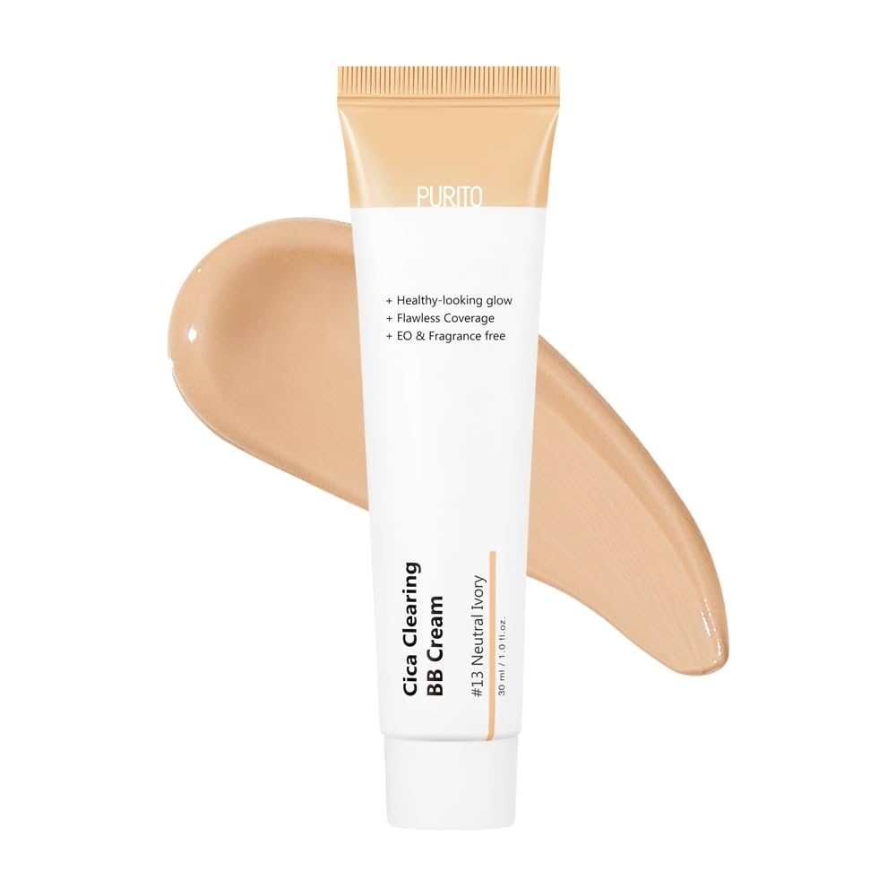 PURITO Cica Clearing BB Cream #21 Light Beige 1 fl.oz / 30ml, Vegan bb cream, tinted