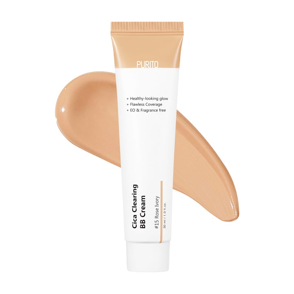 PURITO Cica Clearing BB Cream #21 Light Beige 1 fl.oz / 30ml, Vegan bb cream, tinted
