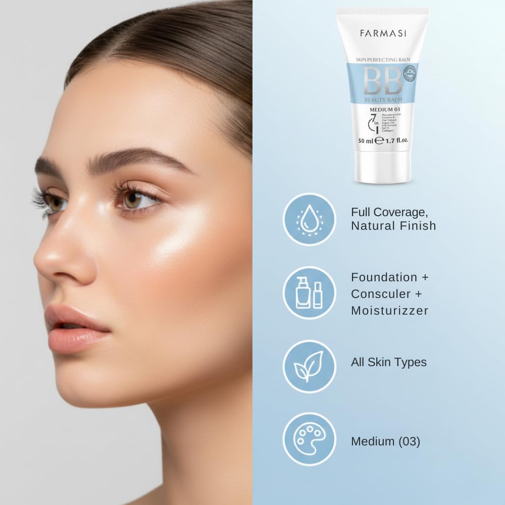 Farmasi BB Cream, SPF 15 Moisturizer Face Makeup, Matte, 03 Medium