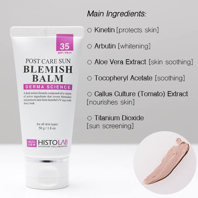 HISTOLAB Post Care Sun Blemish Balm SPF 35 PA++ – One Shade BB Cream Tinted Sunscreen, Korean K-Beauty Tone-Adapting Coverage for Post-Laser & Everyday Wear, Lightweight