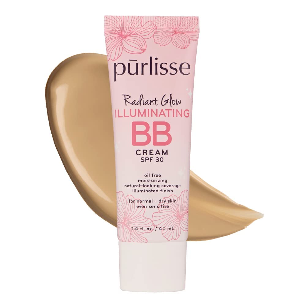 pūrlisse Radiant Glow Illuminating BB Cream with SPF 30 - Glow BB Cream Enriched with Goji & Hawthorn Berry for Dewy Skin - Helps to Improve Skin Texture & Radiance - Light (1.4 oz)