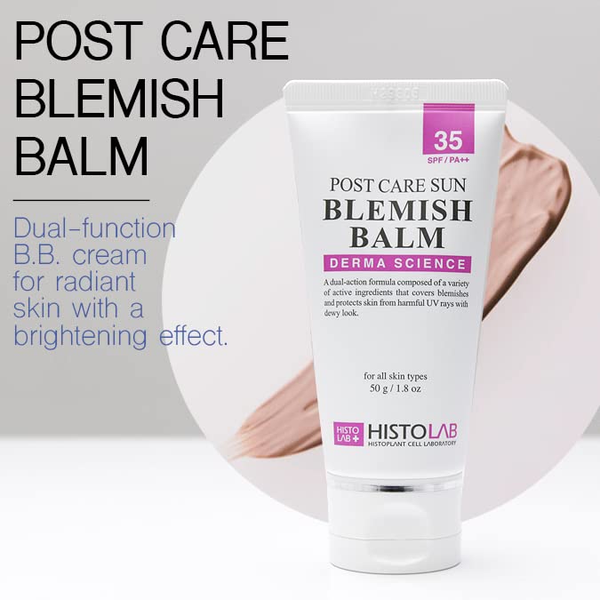 HISTOLAB Post Care Sun Blemish Balm SPF 35 PA++ – One Shade BB Cream Tinted Sunscreen, Korean K-Beauty Tone-Adapting Coverage for Post-Laser & Everyday Wear, Lightweight