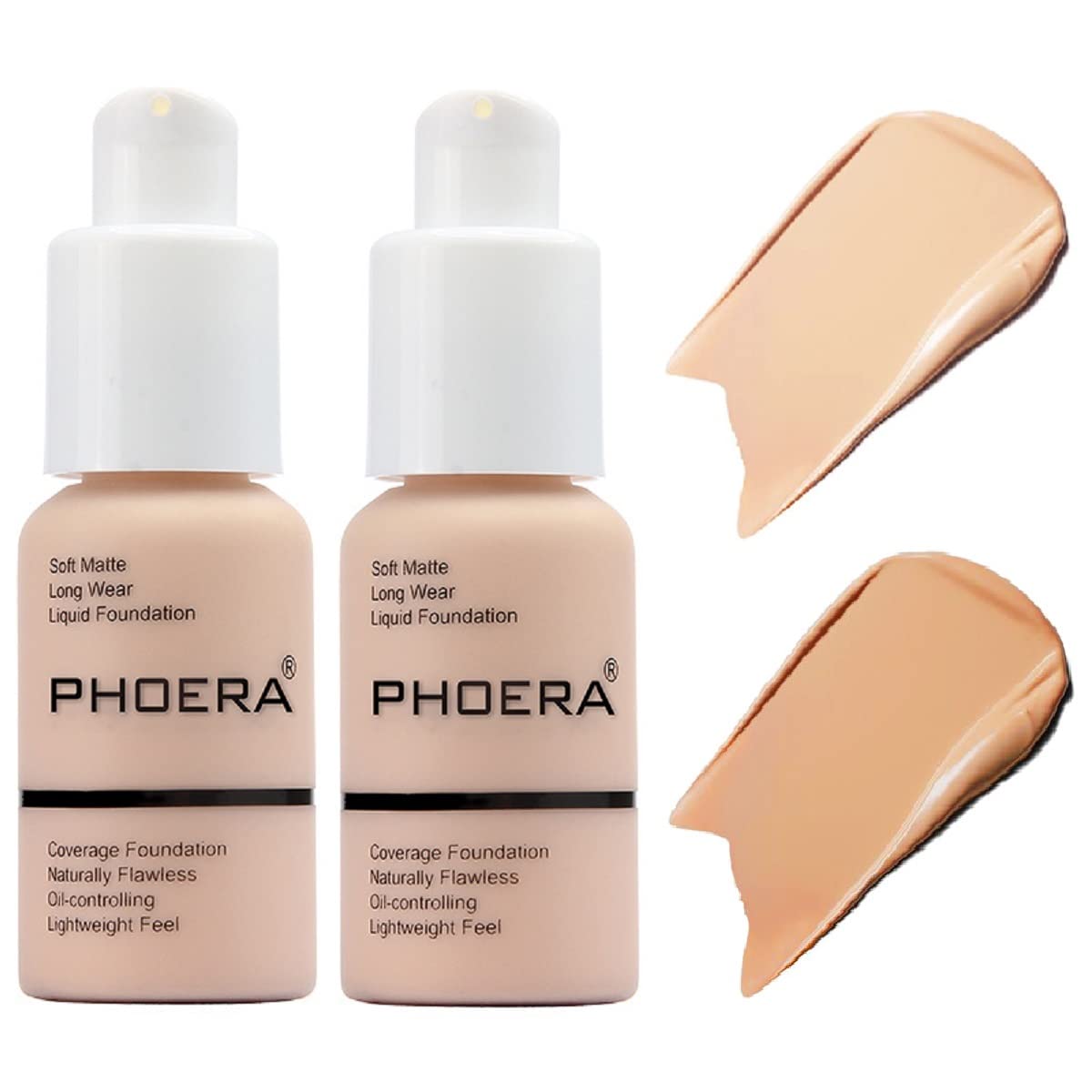 PHOERA Foundation Liquid Concealer Makeup, 104 Buff Beige, 2 Pack