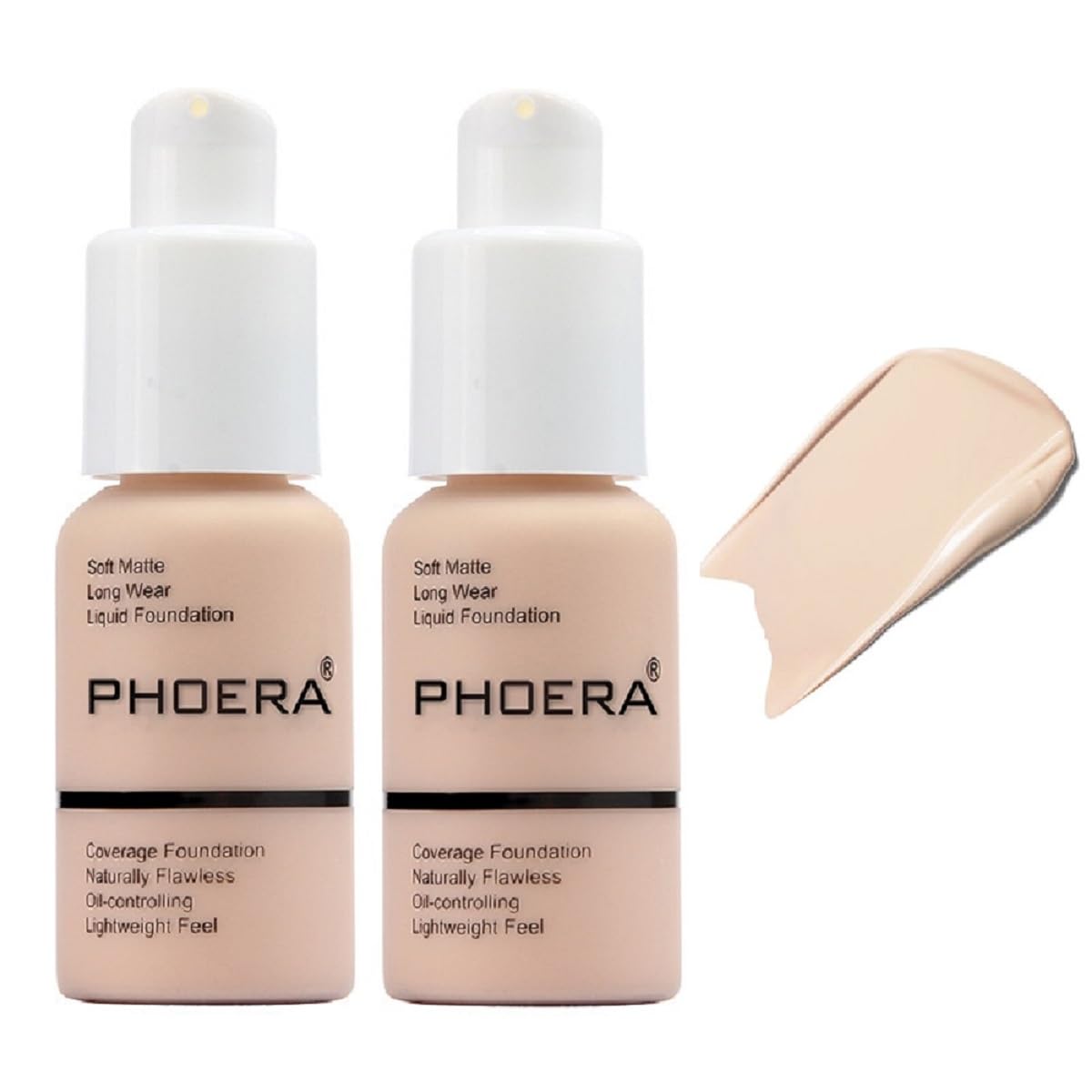 PHOERA Foundation Liquid Concealer Makeup, 104 Buff Beige, 2 Pack