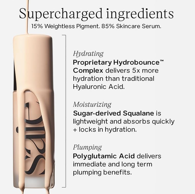 Saie Glowy Super Skin Tint Liquid Foundation - Weightless + Dewy Foundation with Lightweight Medium Coverage - Hydrating Face Makeup + Skin Care Serum Hybrid with Hyaluronic Acid - Shade 7 (1.01 oz)
