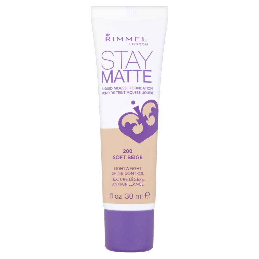 Rimmel London Stay Matte Liquid Mousse - 200 Soft Beige - Foundation, Lightweight, Shine Control, Oil-Free, 1oz