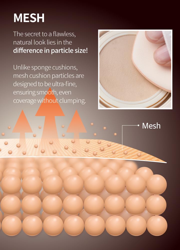 BEAUDIANI Natural Coverage – Mesh Tight Up Cushion – Korean Cushion Foundation, Semi-Matte Radiance, Long-lasting, Travel-Friendly Design (02 Light/Medium Beige)