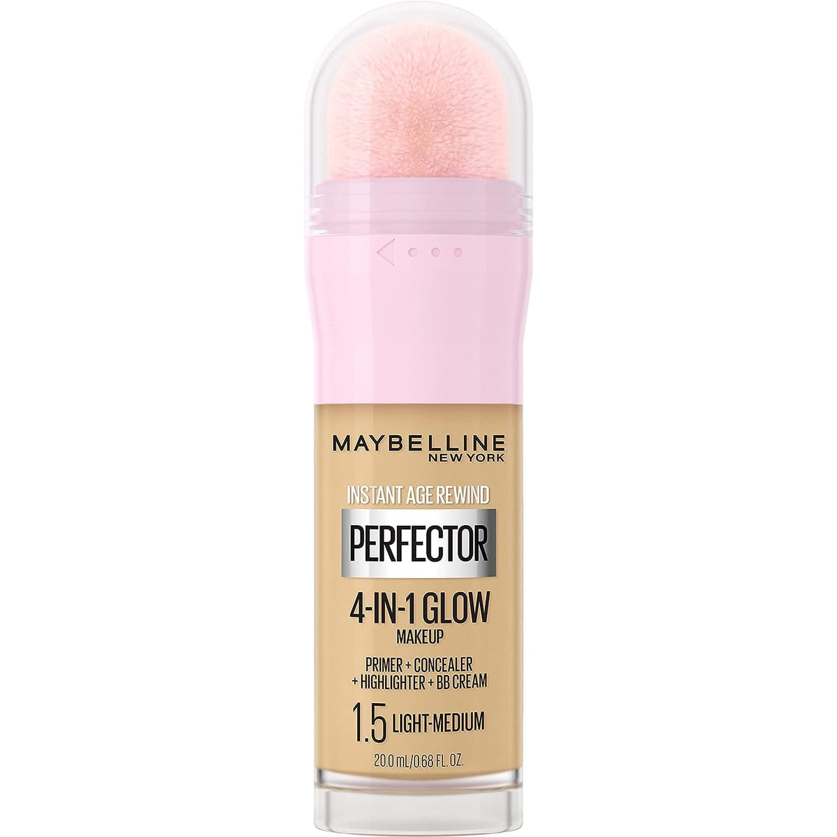 Maybelline New York Instant Age Rewind Instant Perfector 4-In-1 Glow Makeup - Primer, Concealer, Highlighter and BB Cream in 1, Fair/Light, 0.68 fl oz