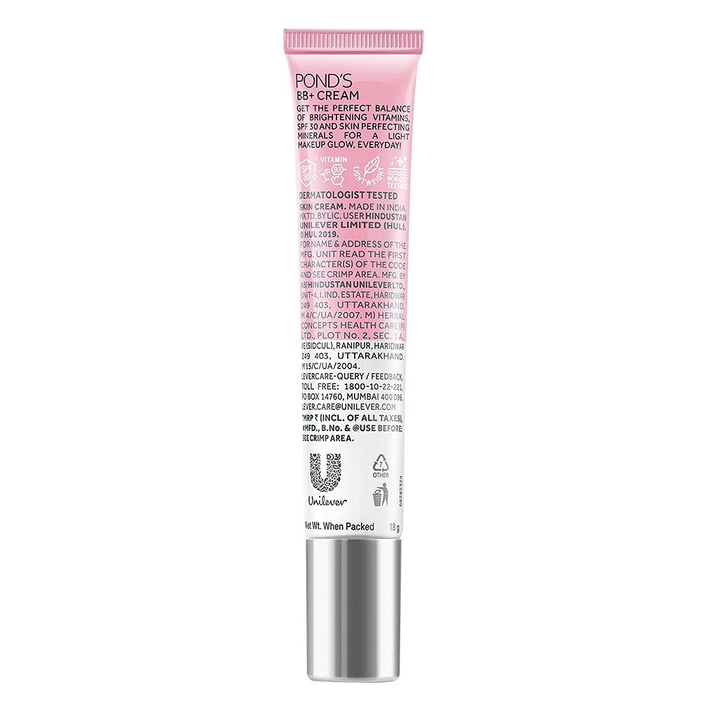 POND’S BB+ Cream Natural Shade, Light Coverage with SPF 30 PA++, 18 g (0.63 oz)