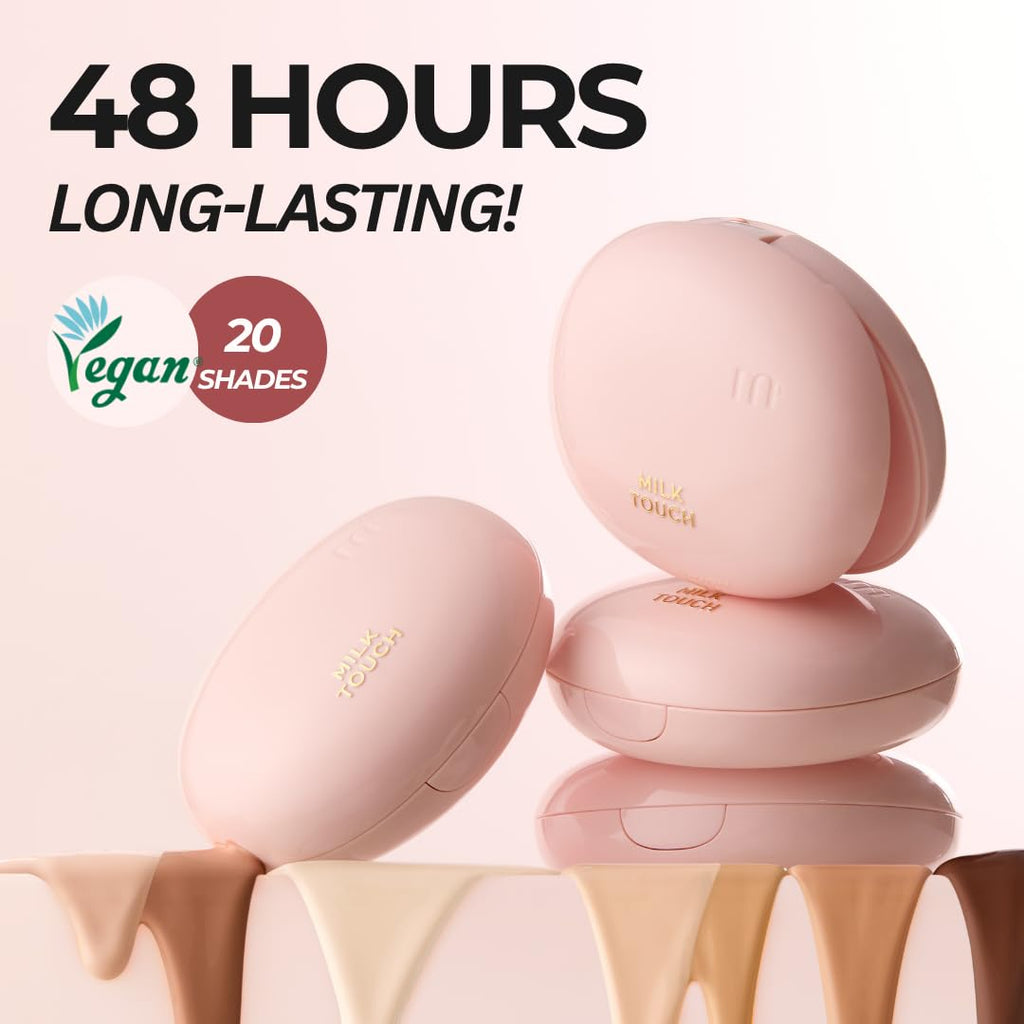 milktouch Cushion Foundation, 24H Flawless Skin, Radiant Shine, No Oxidation, Long-Lasting, Non-Creasing,60% Hydrating Skincare Infused Korean Foundation (23N Medium Beige)