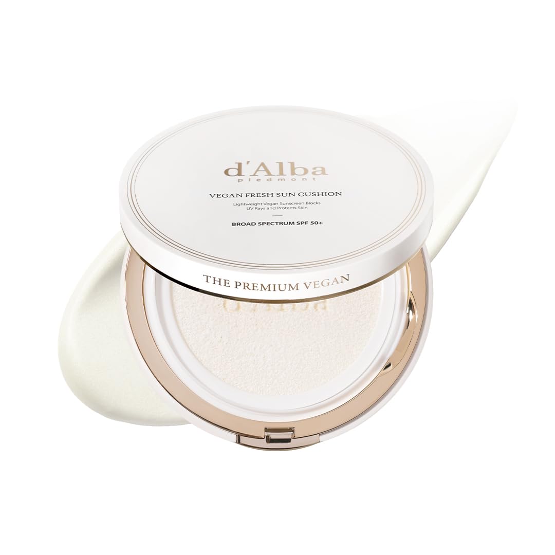 d'alba Piedmont Vegan Fresh Sun Cushion, BROAD SPECTRUM SPF 50 + Korean Sunscreen for Face, Hydrating, Thin Layer, For All Skin Types (0.88 oz)