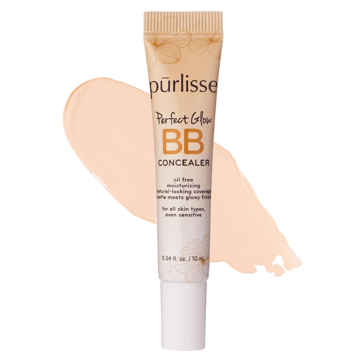 pūrlisse Perfect Glow BB Cream Concealer - Hydrating Under Eye Concealer with Jasmine and Goji & Hawthorn Berry - Oil Free Makeup for Dark Circles, Redness & Fine Lines - Light (0.34 oz)