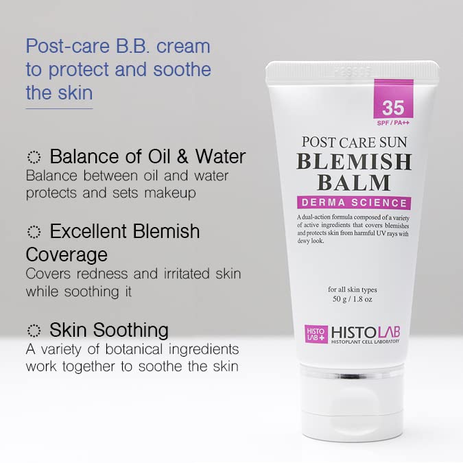 HISTOLAB Post Care Sun Blemish Balm SPF 35 PA++ – One Shade BB Cream Tinted Sunscreen, Korean K-Beauty Tone-Adapting Coverage for Post-Laser & Everyday Wear, Lightweight