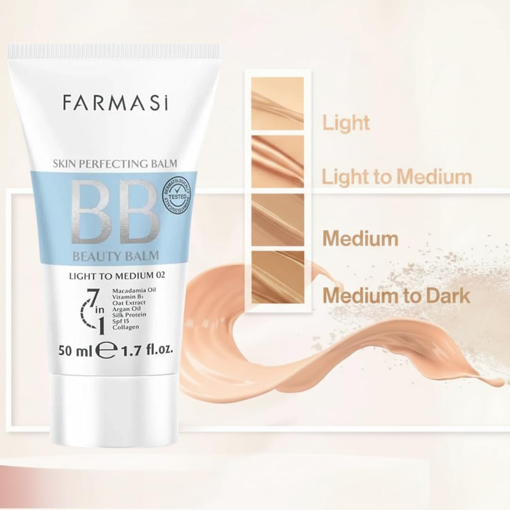 Farmasi BB Cream, SPF 15 Tinted Moisturizer Face Makeup, 02 Light to Medium