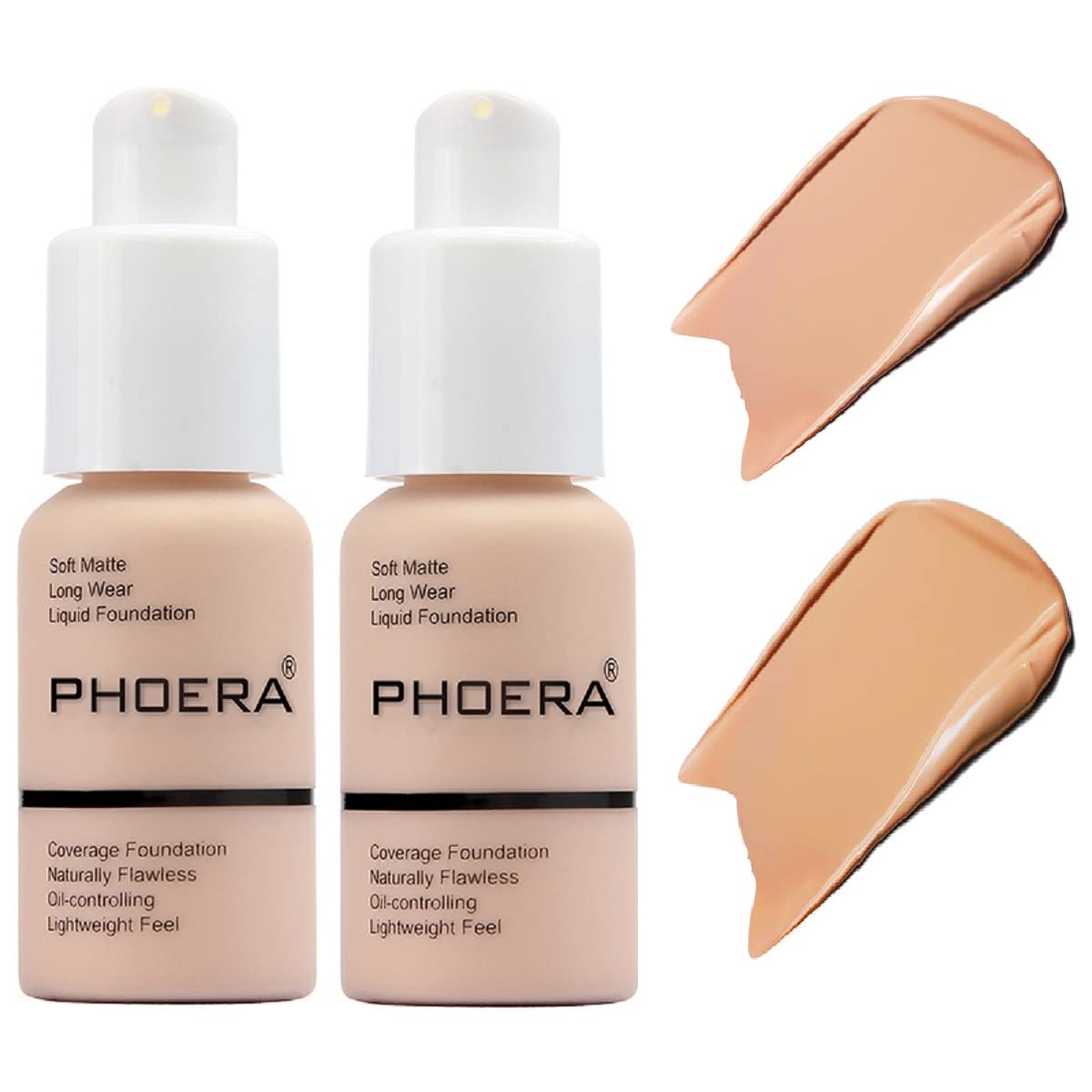 PHOERA Foundation Liquid Concealer Makeup, 104 Buff Beige, 2 Pack
