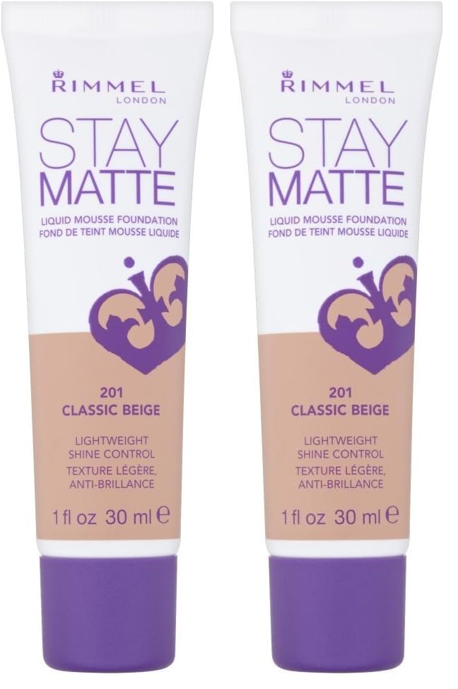 Rimmel London Stay Matte Liquid Mousse - 200 Soft Beige - Foundation, Lightweight, Shine Control, Oil-Free, 1oz