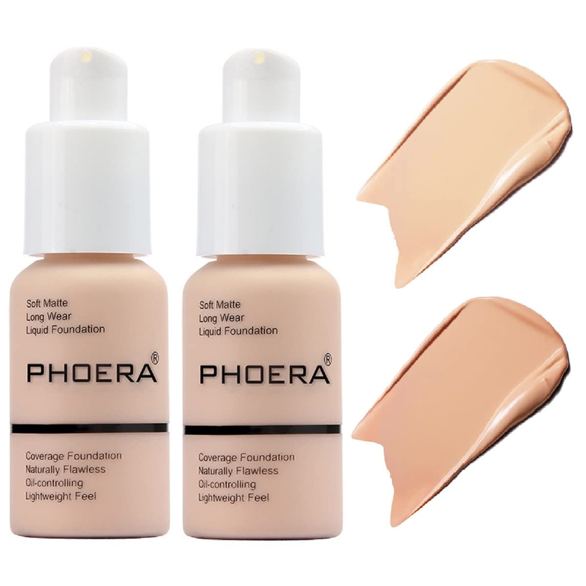 PHOERA Foundation Liquid Concealer Makeup, 104 Buff Beige, 2 Pack