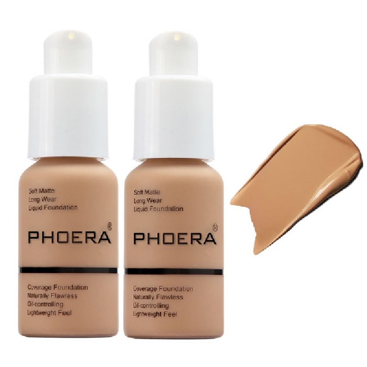 PHOERA Foundation Liquid Concealer Makeup, 104 Buff Beige, 2 Pack