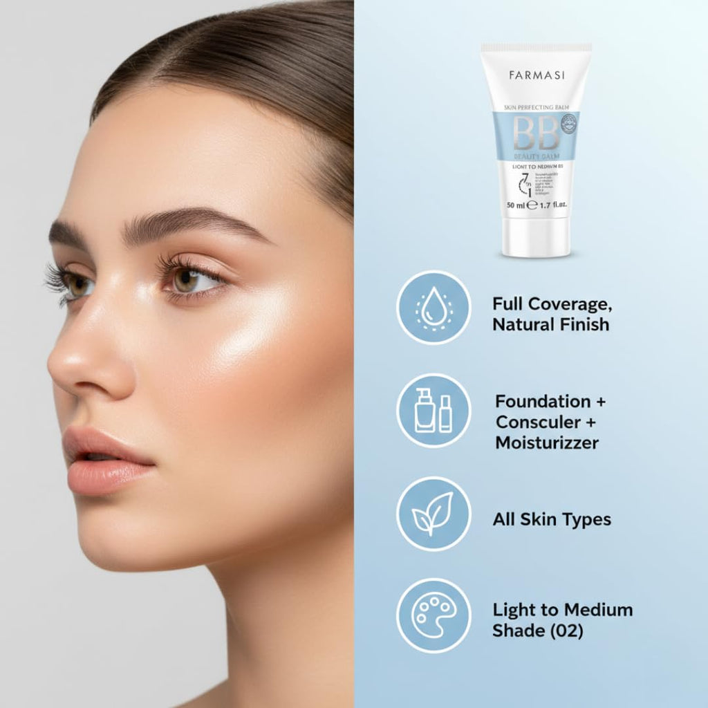 Farmasi BB Cream, SPF 15 Tinted Moisturizer Face Makeup, 02 Light to Medium
