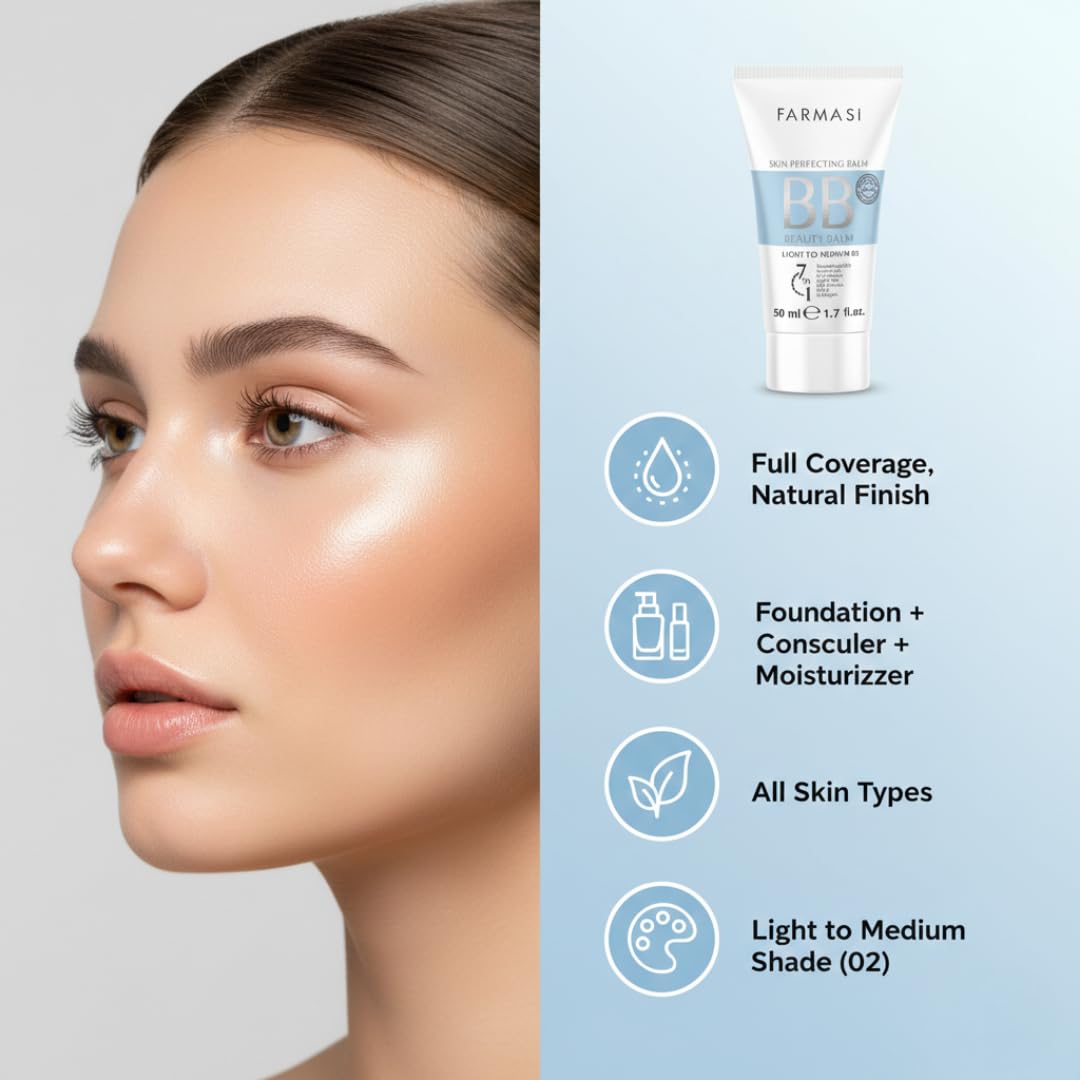 Farmasi BB Cream, SPF 15 Tinted Moisturizer Face Makeup, 02 Light to Medium