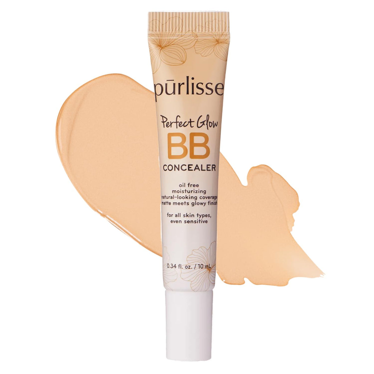 pūrlisse Perfect Glow BB Cream Concealer - Hydrating Under Eye Concealer with Jasmine and Goji & Hawthorn Berry - Oil Free Makeup for Dark Circles, Redness & Fine Lines - Light (0.34 oz)