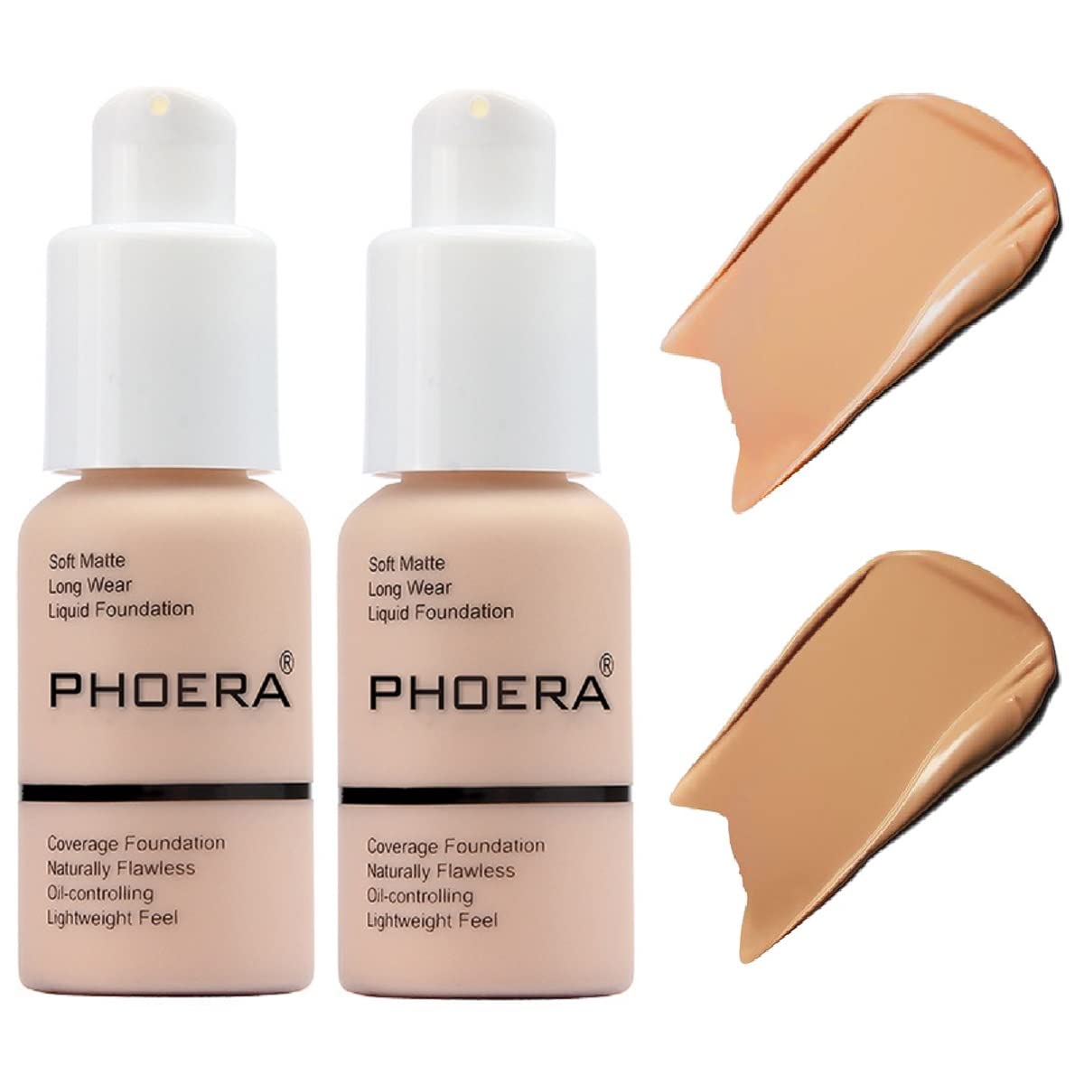 PHOERA Foundation Liquid Concealer Makeup, 104 Buff Beige, 2 Pack