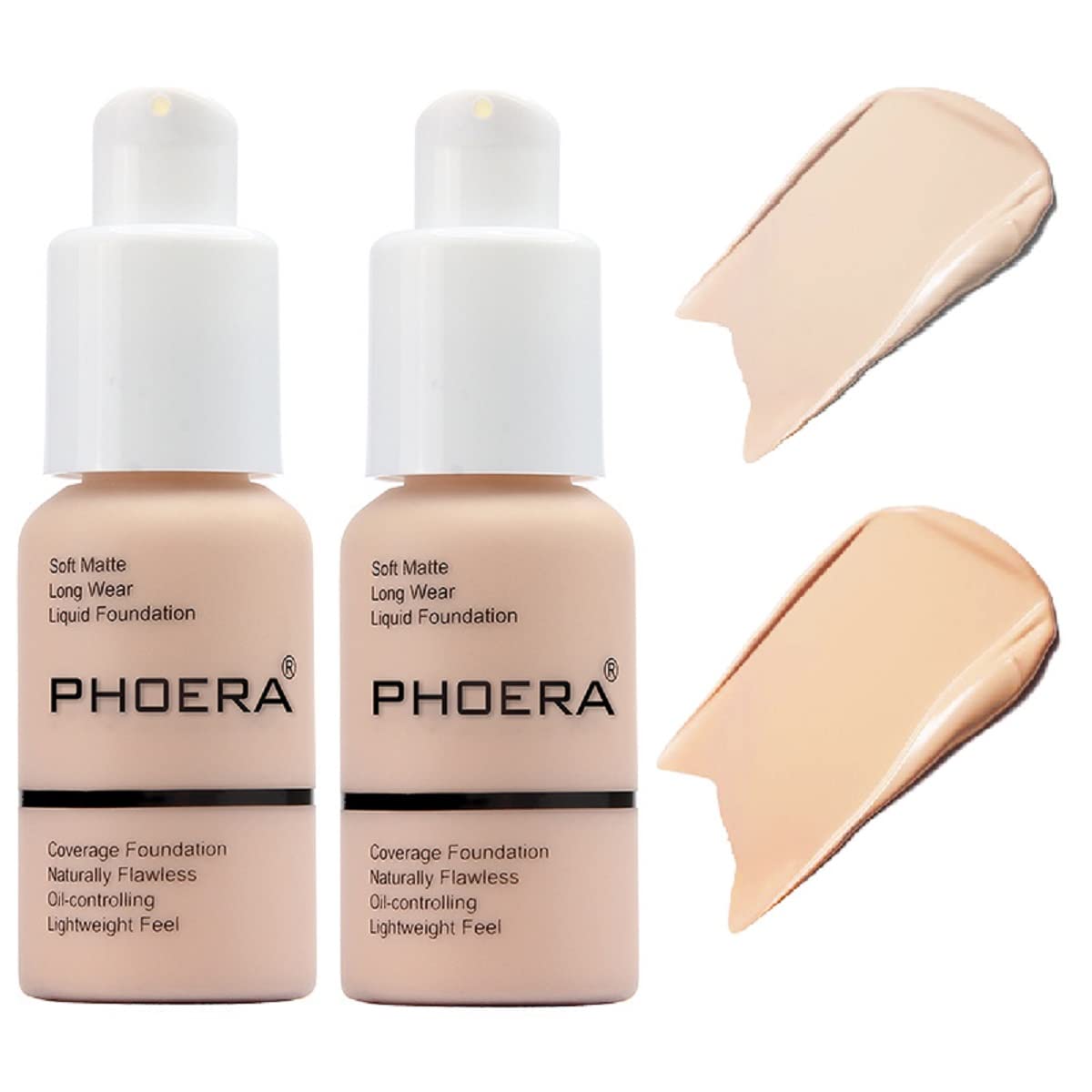 PHOERA Foundation Liquid Concealer Makeup, 104 Buff Beige, 2 Pack