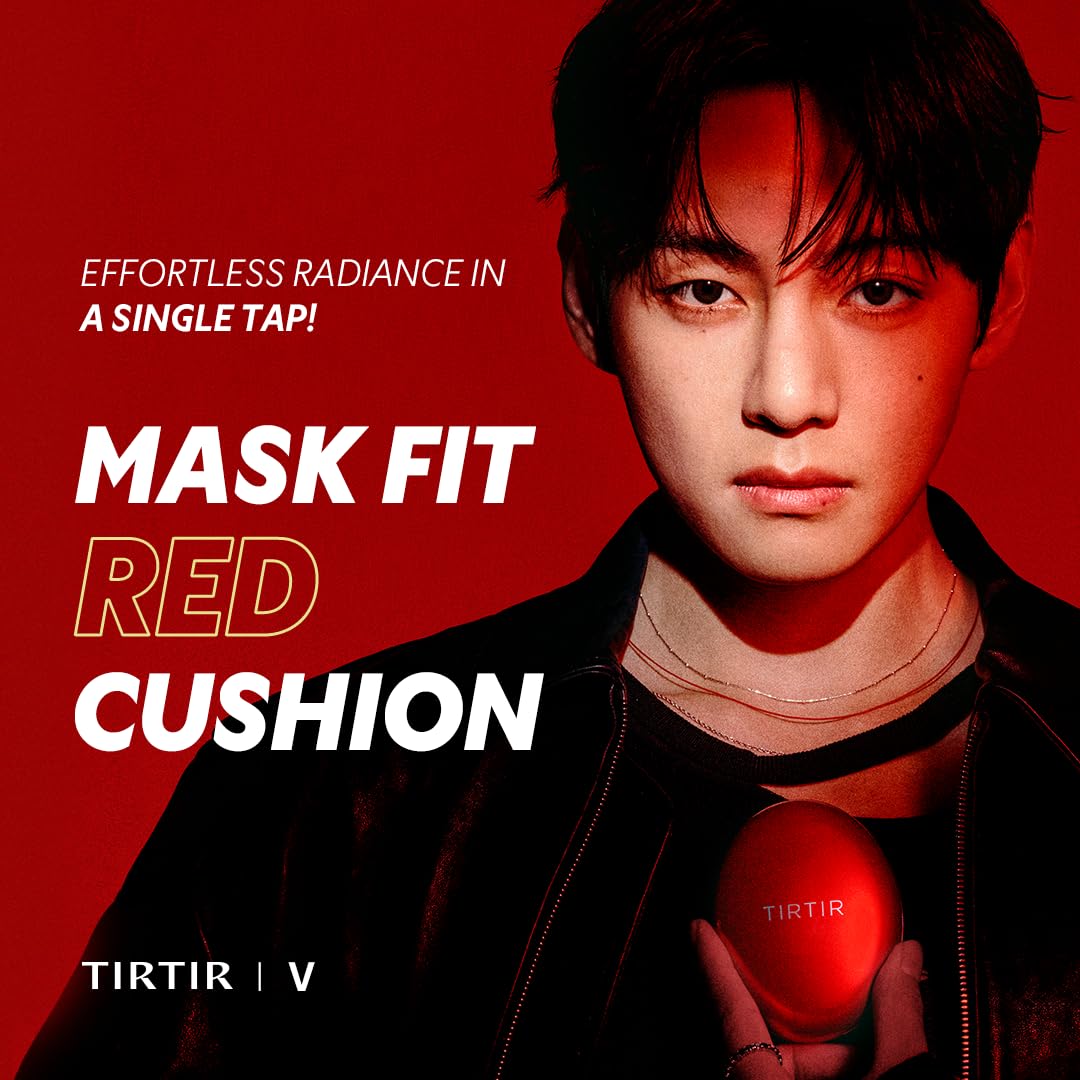 TIRTIR Mask Fit Red Cushion Foundation | Full coverage, Weightless, Skin fit, Satin Glow Finish, Korean Makeup BB Foundation, beauty, Tattoo cover up, Buildable (#22N Shell Beige, 0.63 Fl Oz)