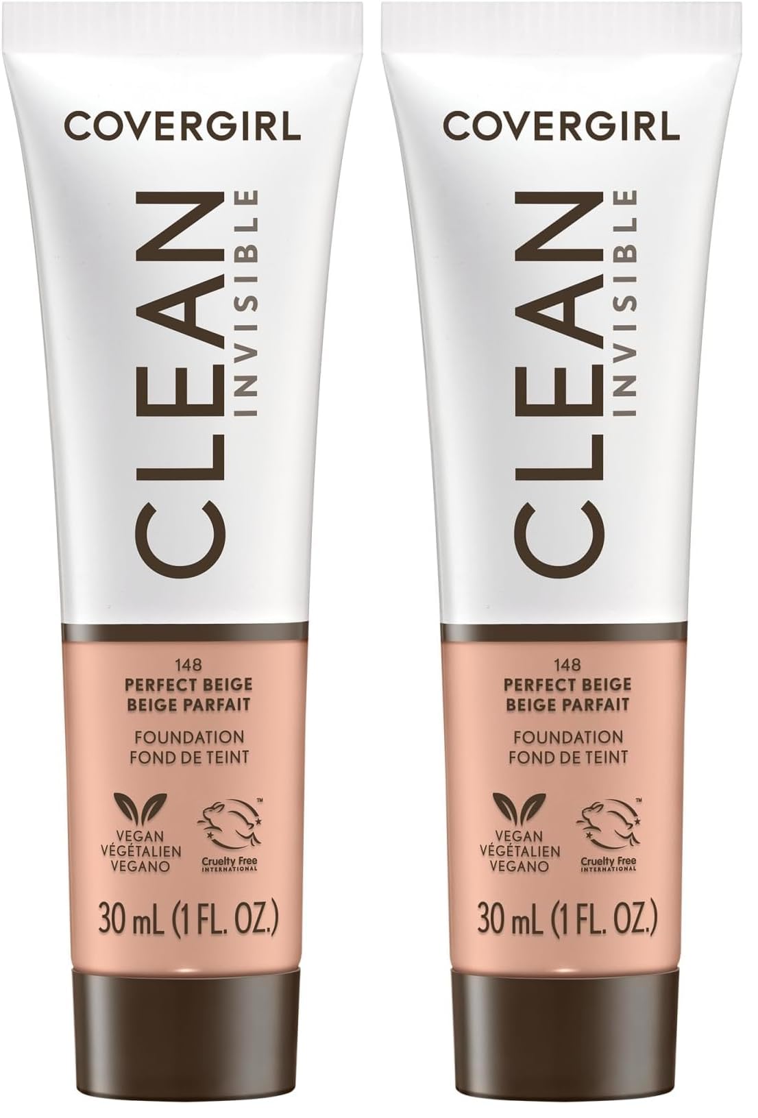 COVERGIRL Clean Invisible Foundation Makeup, Dewy & Glowy Finish, Buildable Coverage, Skin-Like Smooth Look, Vegan, Creamy Natural, 1oz
