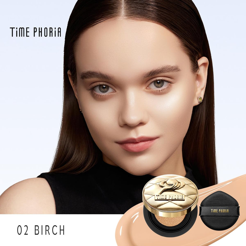 Timeless Utopia Glow Cushion Foundation 02 Birch - Radiant Glow Finish, Medium to High Coverage, Hydrating Peptide Complex, Lightweight Air Cushion, Long-Lasting Smooth Blurring Base Makeup