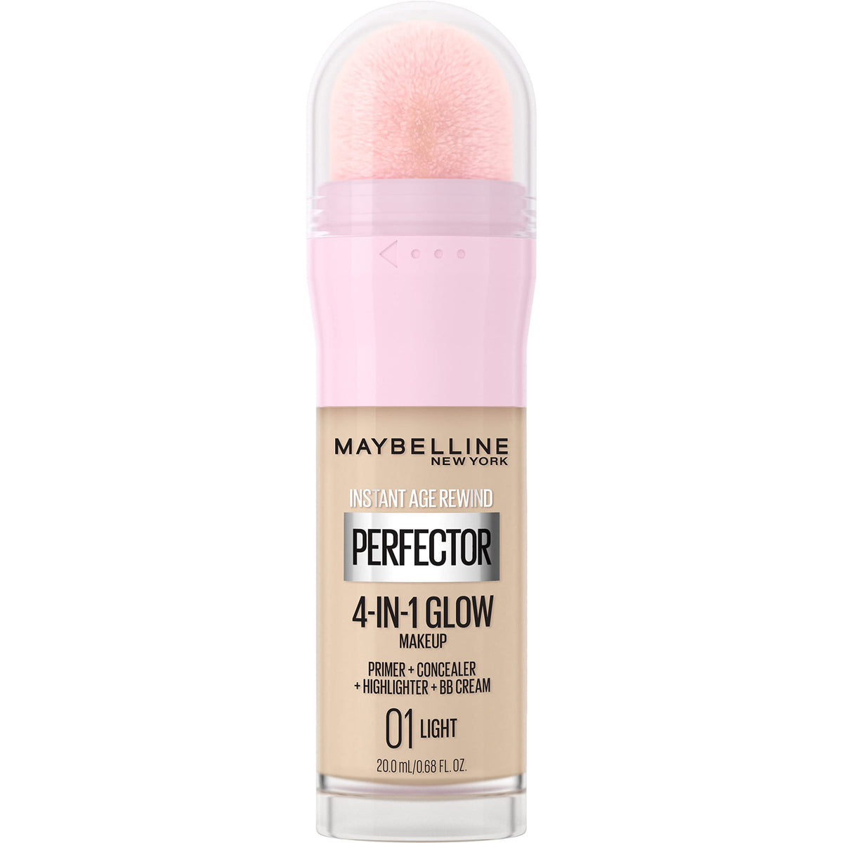 Maybelline New York Instant Age Rewind Instant Perfector 4-In-1 Glow Makeup - Primer, Concealer, Highlighter and BB Cream in 1, Fair/Light, 0.68 fl oz