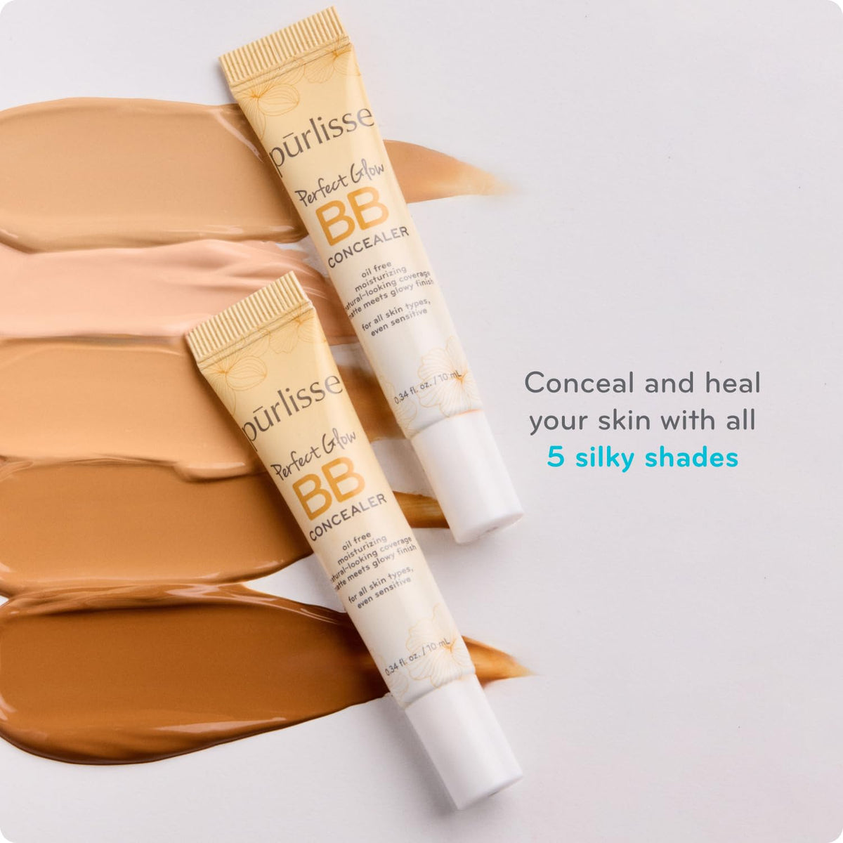 pūrlisse Perfect Glow BB Cream Concealer - Hydrating Under Eye Concealer with Jasmine and Goji & Hawthorn Berry - Oil Free Makeup for Dark Circles, Redness & Fine Lines - Light (0.34 oz)