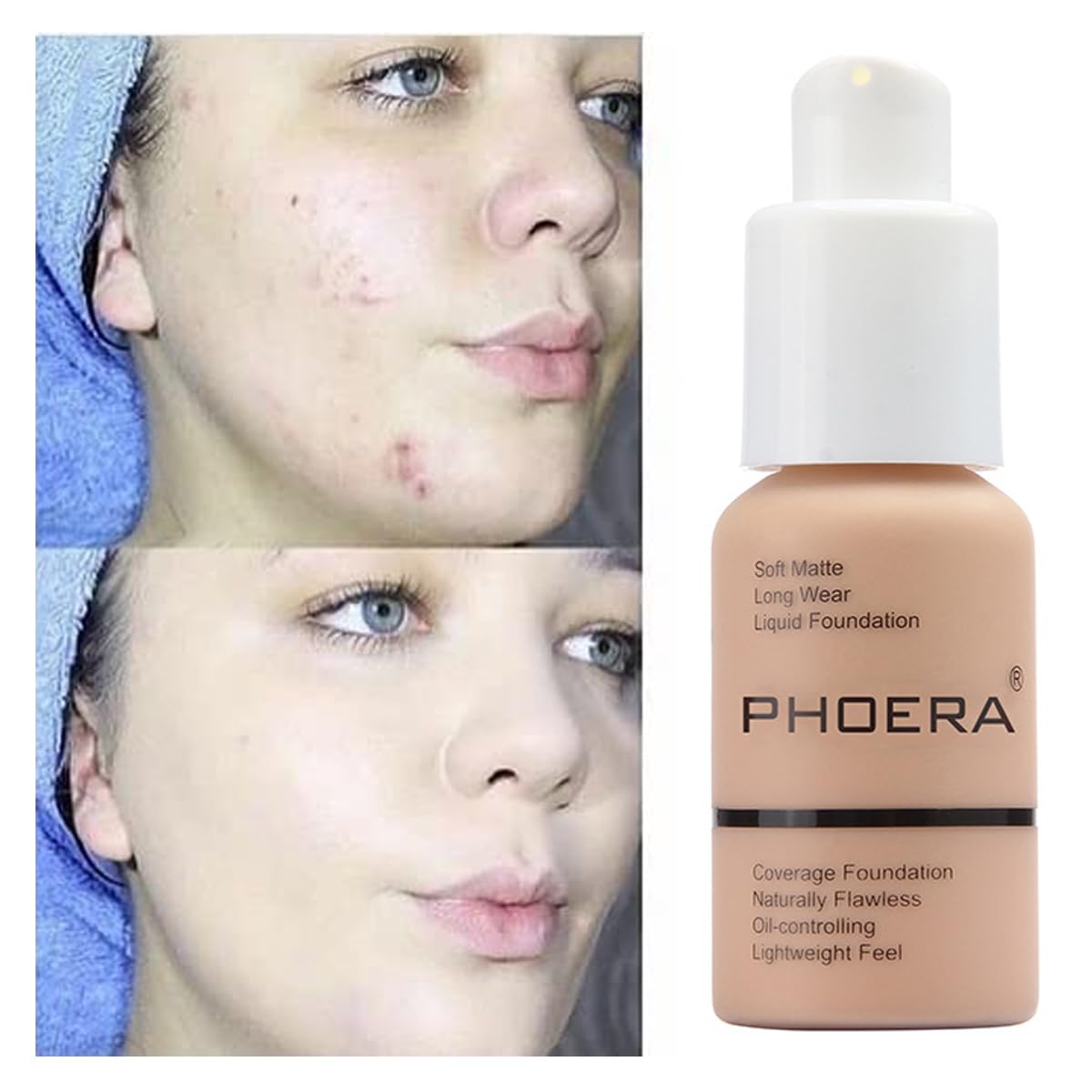 PHOERA Soft Matte Long Wear Liquid Foundation, 103 Warm Peach, 30ml, 2 Pack