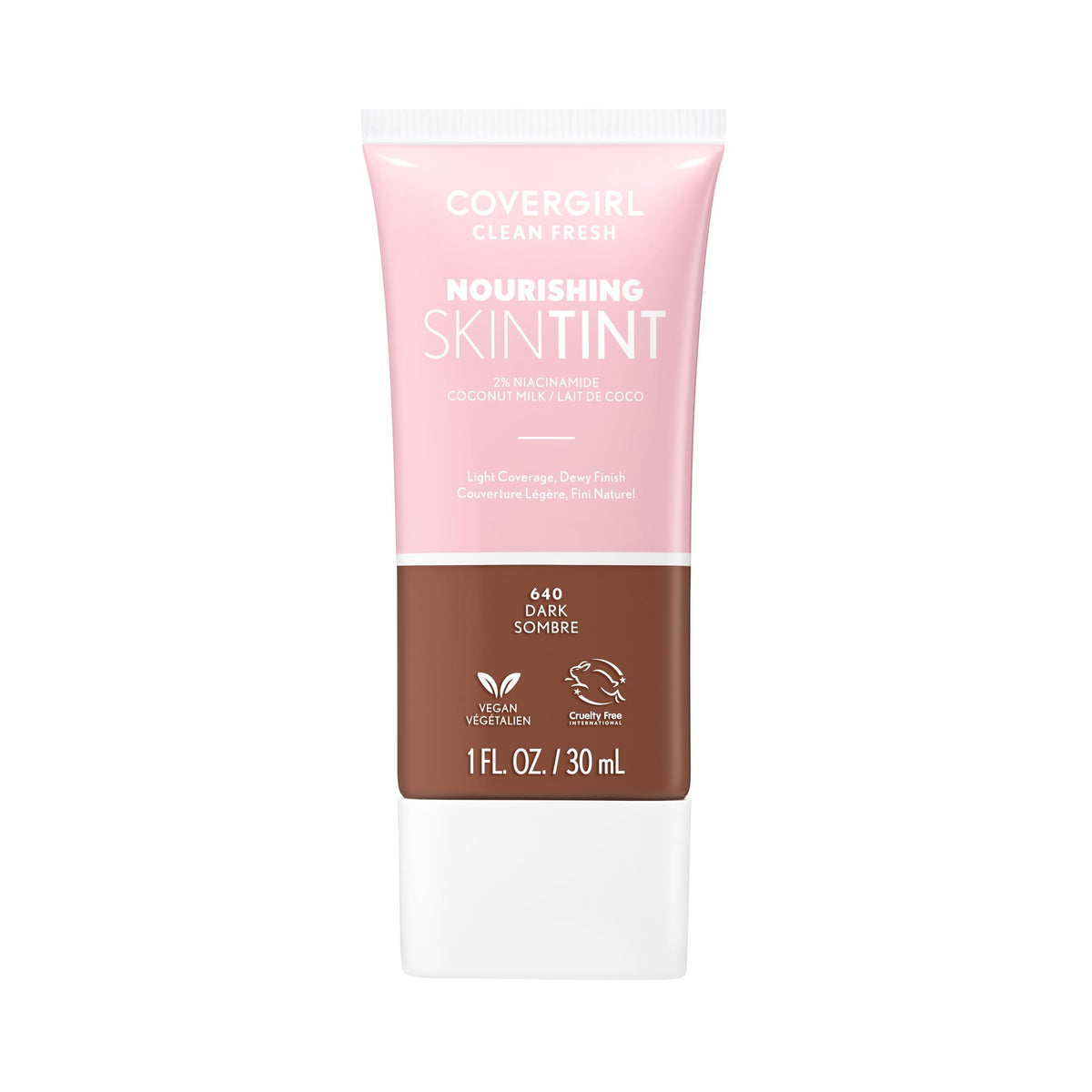 COVERGIRL Clean Fresh Nourishing Skin Tint, 550 Light/Medium, Liquid Foundation, Dewy Finish, Infused with Coconut & Aloe, Vegan Formula