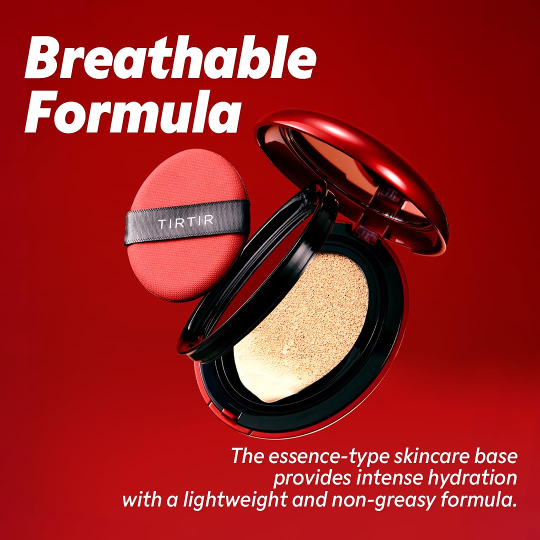 TIRTIR Mask Fit Red Cushion Foundation | Full coverage, Weightless, Skin fit, Satin Glow Finish, Korean Makeup BB Foundation, beauty, Tattoo cover up, Buildable (#21N Ivory, 0.63 Fl Oz)