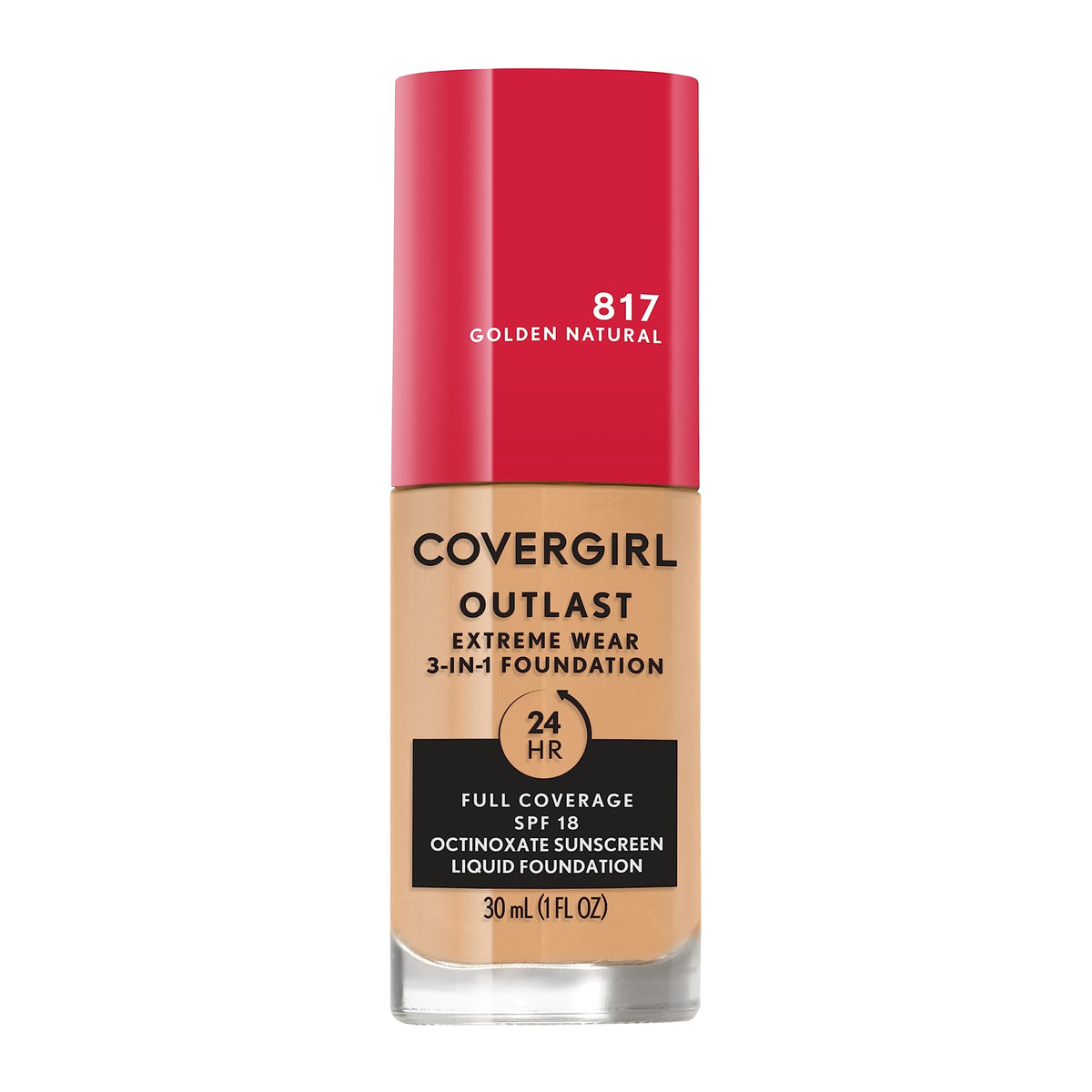 Covergirl Outlast Extreme Wear 3-in-1 Full Coverage Liquid Foundation, SPF 18 Sunscreen, Ivory, 1 Fl. Oz.