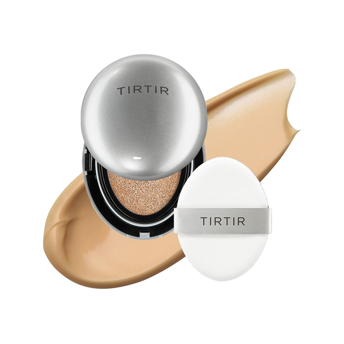 TIRTIR Mask Fit Aura Silver Cushion Foundation | Semi-glow Finish, Natural Coverage, Moisturizing, Lightweight, Korean cushion foundation (#21W Natural Ivory, Full Size, 0.63 Fl Oz)