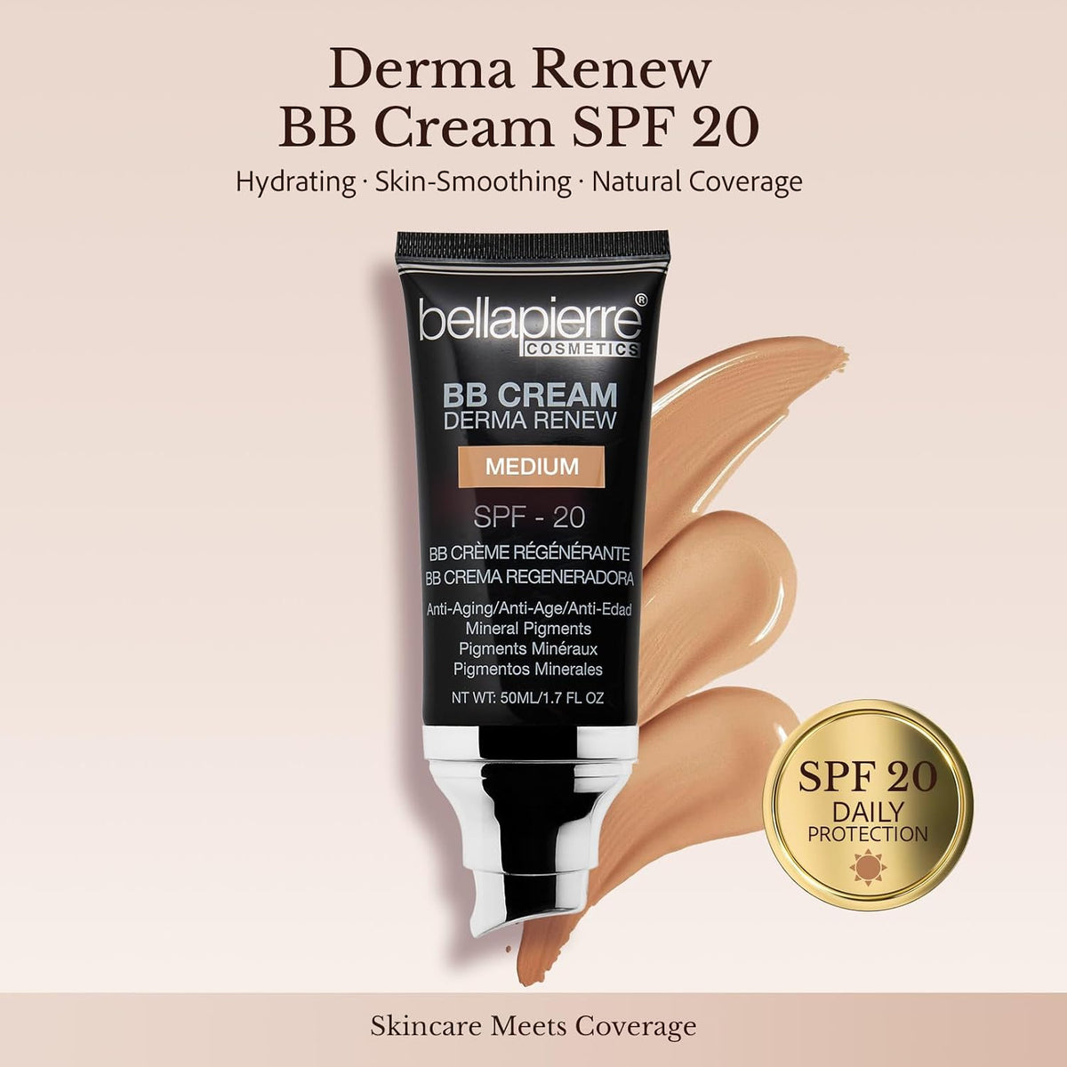 Bellapierre BB Cream with SPF 20, Tinted Moisturizer & Lightweight Foundation Makeup, Buildable Light-to-Medium Coverage, Soft Matte Finish, Paraben-Free, Cruelty-Free, 1.7 fl oz – Medium
