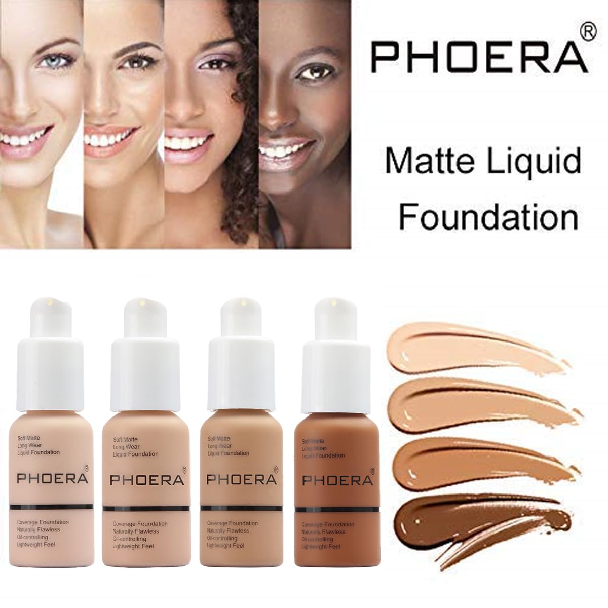 PHOERA Soft Matte Long Wear Liquid Foundation, 103 Warm Peach, 30ml, 2 Pack