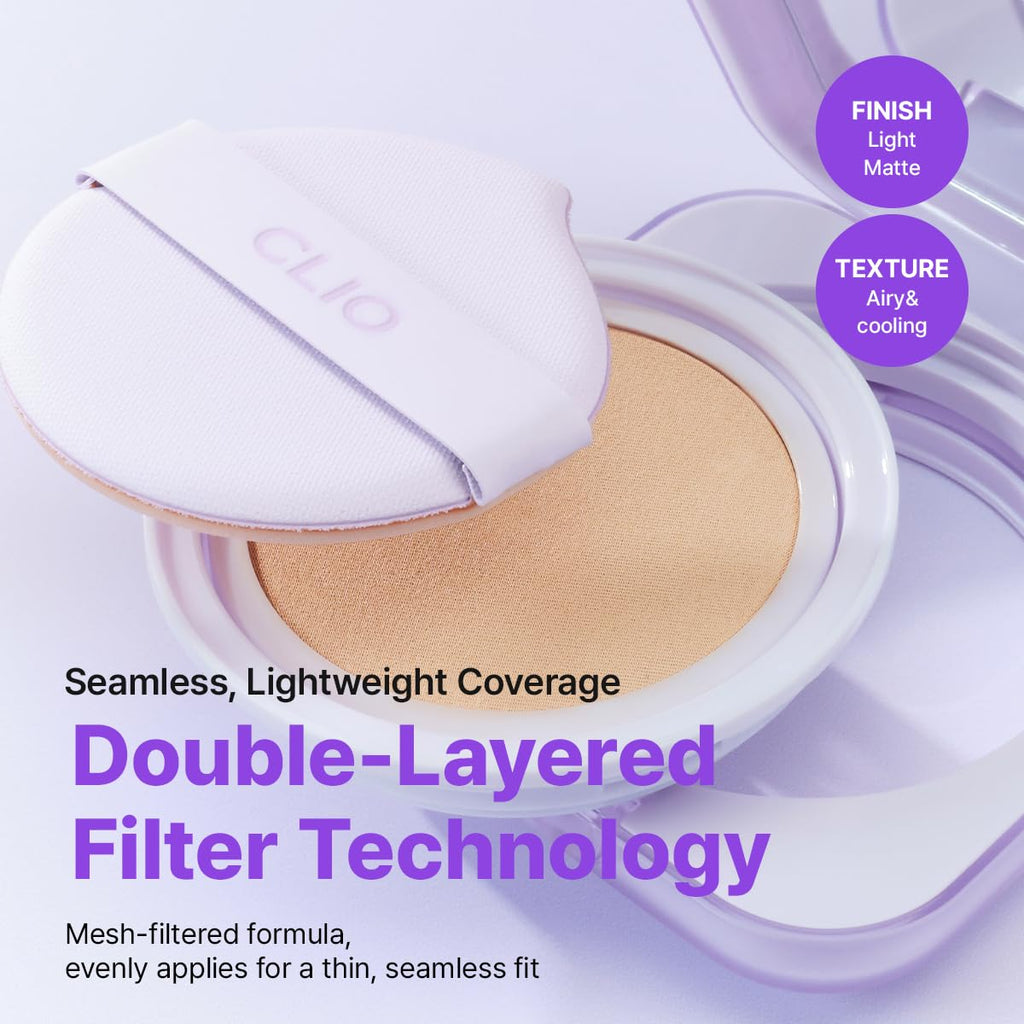 CLIO Kill Cover Mesh Blur Cushion Foundation, Flawless Full Coverage, Pore Blurring Semi-Matte Finish, Lightweight, Oil-Control for Oily & Sensitive Skin, Korean Foundation (21N LINEN)