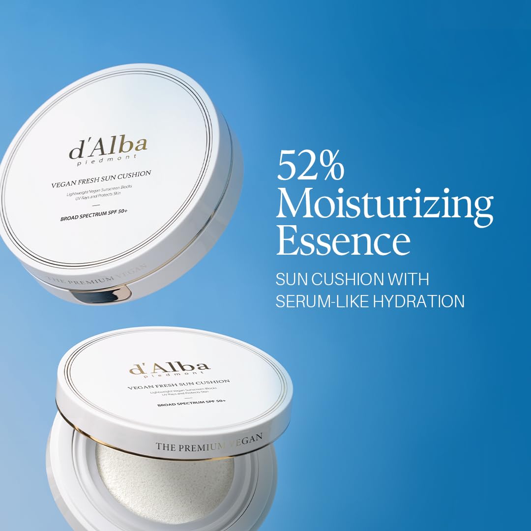 d'alba Piedmont Vegan Fresh Sun Cushion, BROAD SPECTRUM SPF 50 + Korean Sunscreen for Face, Hydrating, Thin Layer, For All Skin Types (0.88 oz)