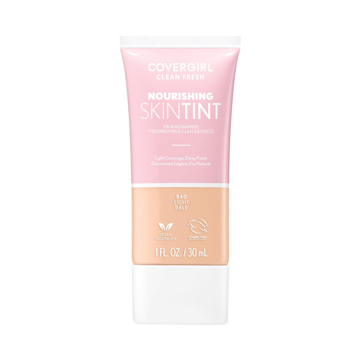 COVERGIRL Clean Fresh Nourishing Skin Tint, 550 Light/Medium, Liquid Foundation, Dewy Finish, Infused with Coconut & Aloe, Vegan Formula