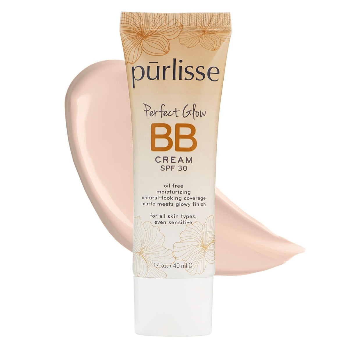pūrlisse Perfect Glow BB Cream SPF 30 - Luminous Matte Tinted Moisturizer with SPF - Korean Skin Care Formula with Goji & Hawthorn Berry to Hydrate, Brighten & Even Skin - Light Medium (1.4 oz)