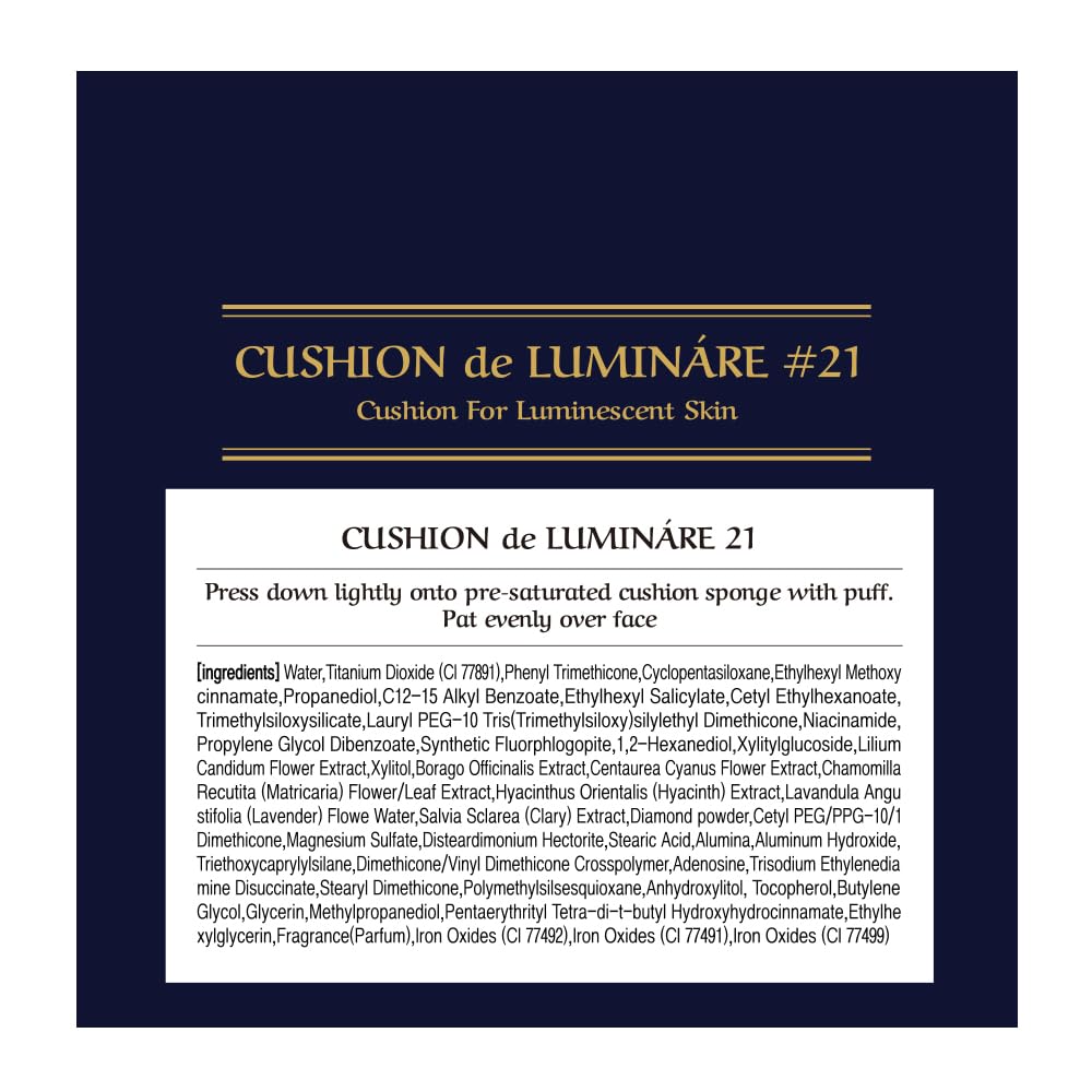 [CHALLANS de PARIS] Cushion de LUMINÁRE Cushion Foundation – 21 Bright Ivory | Radiant Glow, Full-Coverage, Lightweight Adhesion, Luminous Finish, Korean Makeup, 0.53 oz (21 Bright Ivory, 0.53 oz)