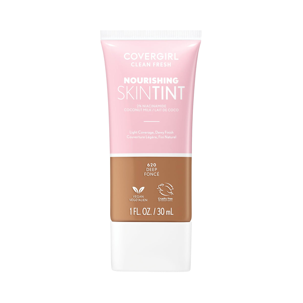 COVERGIRL Clean Fresh Nourishing Skin Tint, 550 Light/Medium, Liquid Foundation, Dewy Finish, Infused with Coconut & Aloe, Vegan Formula