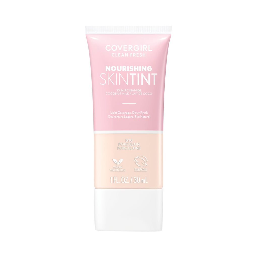 COVERGIRL Clean Fresh Nourishing Skin Tint, 550 Light/Medium, Liquid Foundation, Dewy Finish, Infused with Coconut & Aloe, Vegan Formula