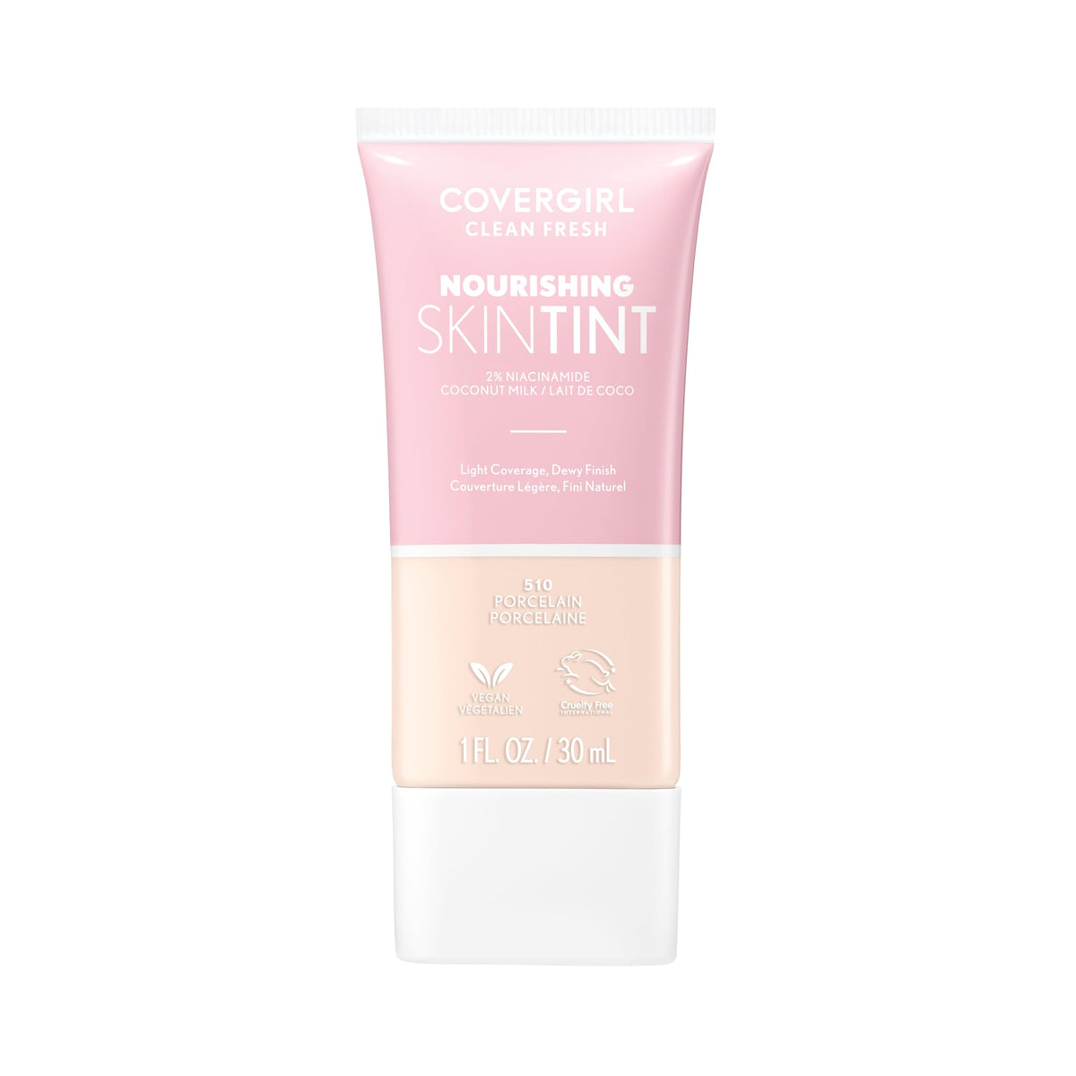 COVERGIRL Clean Fresh Nourishing Skin Tint, 550 Light/Medium, Liquid Foundation, Dewy Finish, Infused with Coconut & Aloe, Vegan Formula