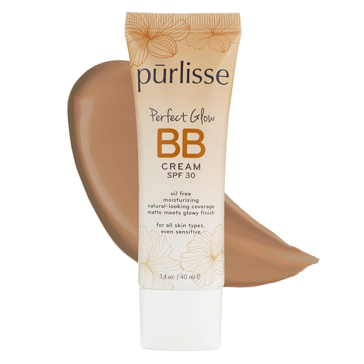 pūrlisse Perfect Glow BB Cream SPF 30 - Luminous Matte Tinted Moisturizer with SPF - Korean Skin Care Formula with Goji & Hawthorn Berry to Hydrate, Brighten & Even Skin - Light Medium (1.4 oz)